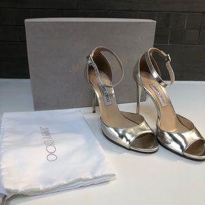 Jimmy Choo Annie 100 Silver Metallic Leather Heel